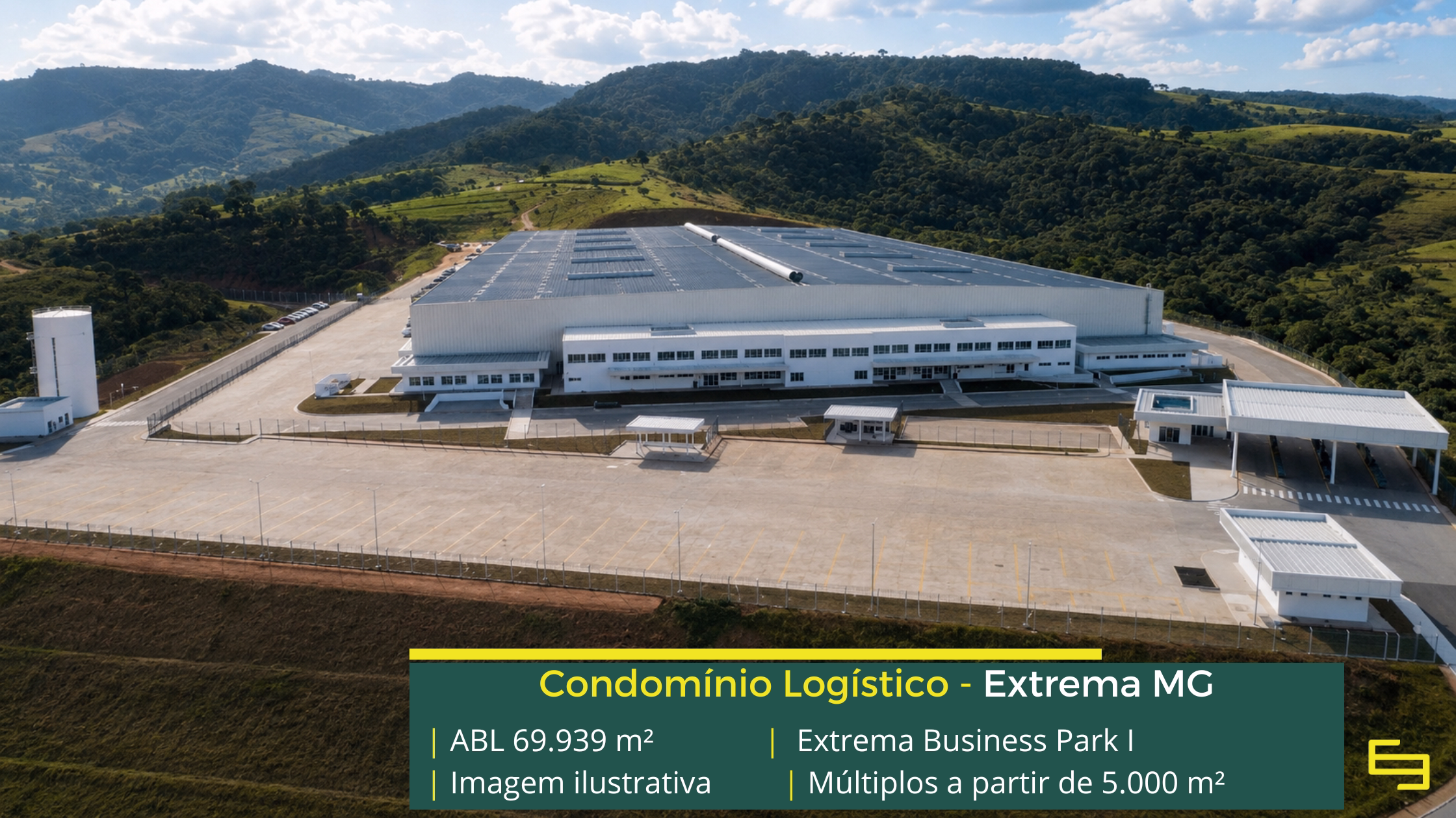 Galpão Extrema Business Park Bloco 1 em Extrema MG, com módulos a partir de 5.000 m², padrão AAA e piso de 6 t/m².