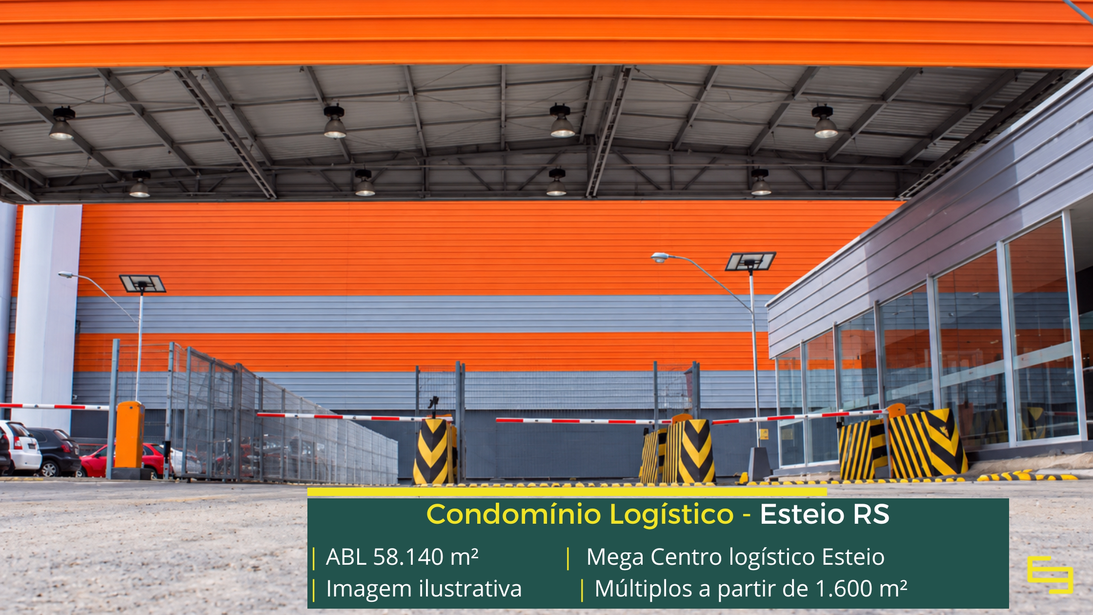 Mega Centro Logístico Esteio: 58.140 m² de ABL, módulos a partir de 1.600 m², docas e estrutura para centro logístico em Esteio.