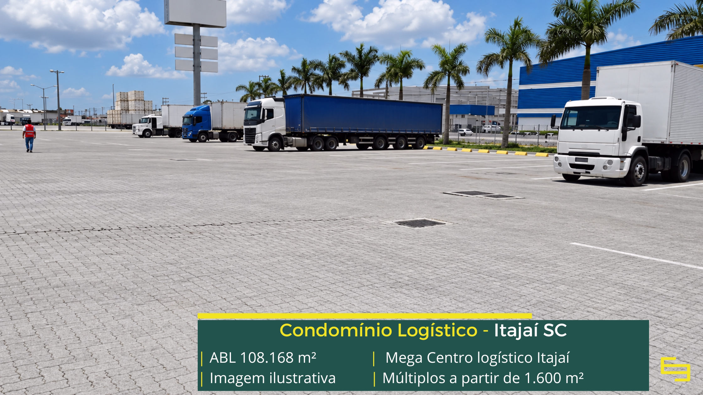 Mega Centro Logístico Itajaí: centro logístico em Itajaí SC com módulos a partir de 1.600 m², 4 docas por módulo e piso para 5 t/m².