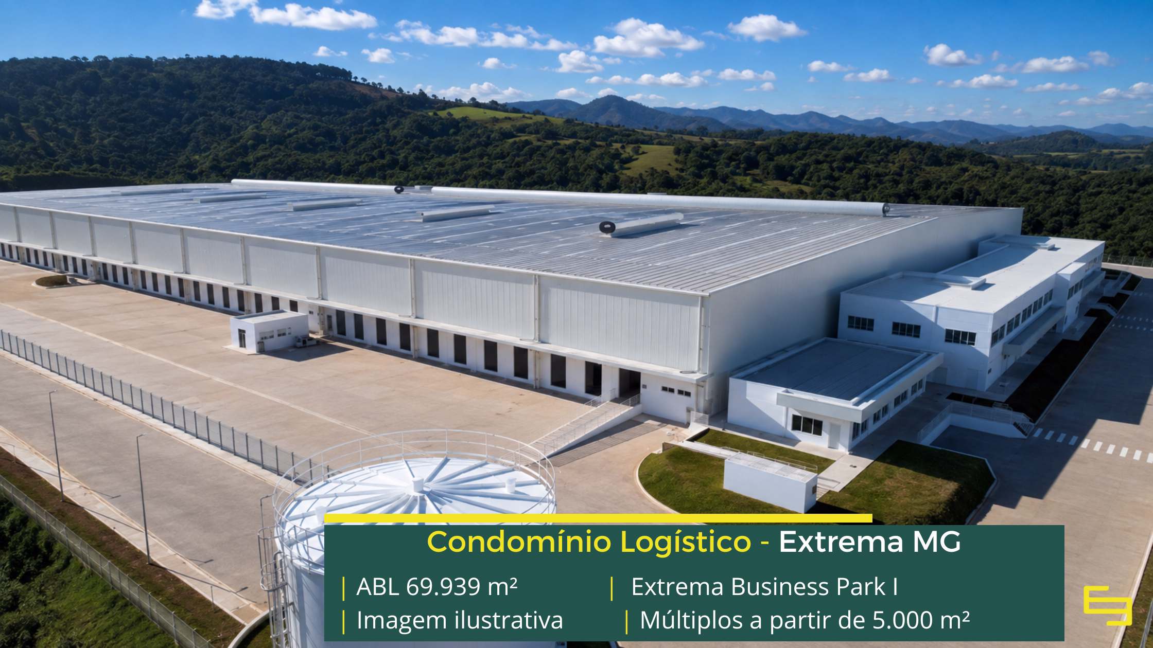 Galpão Extrema Business Park Bloco 1 em Extrema MG, com módulos a partir de 5.000 m², padrão AAA e piso de 6 t/m².
