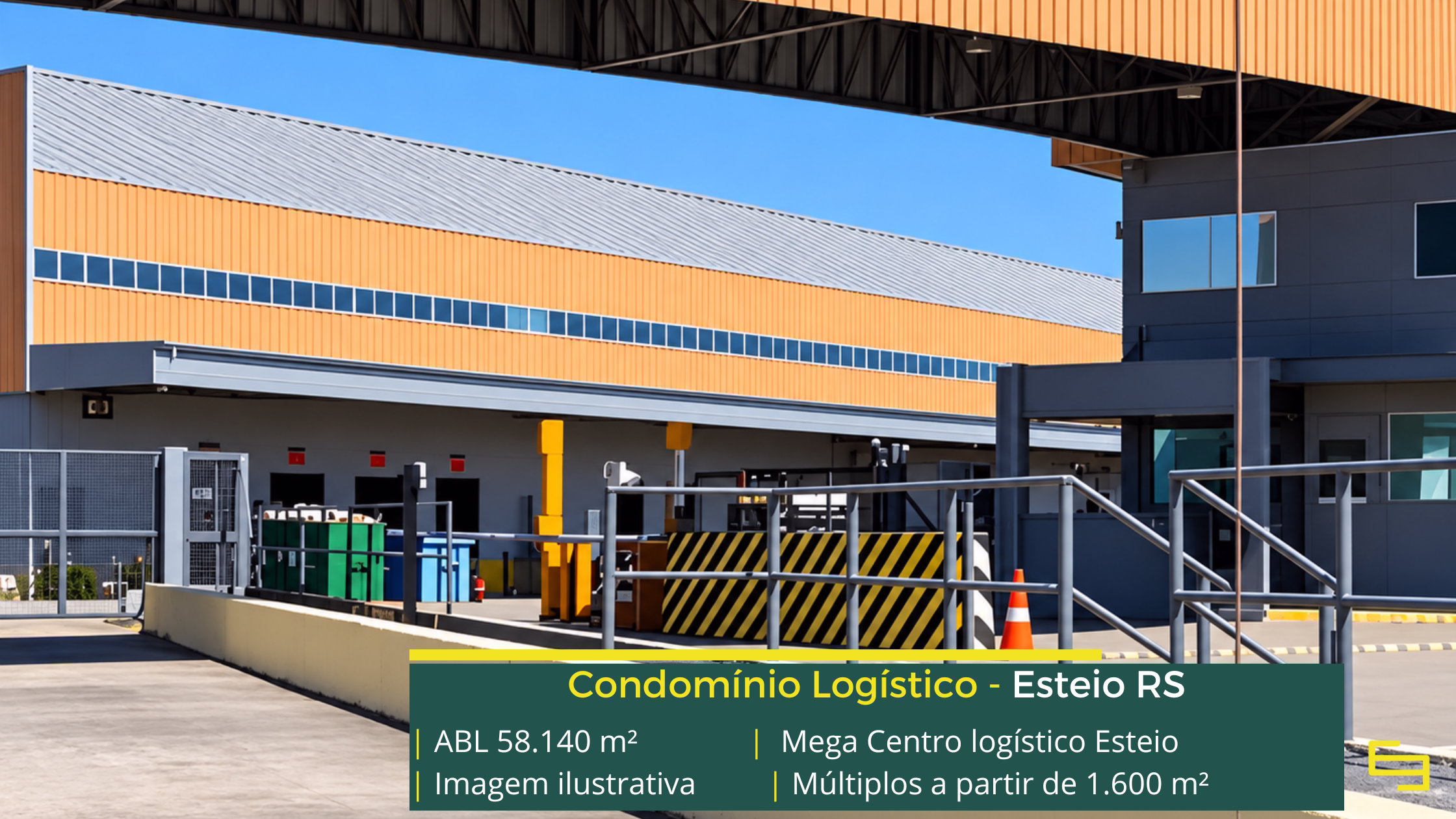 Mega Centro Logístico Esteio: 58.140 m² de ABL, módulos a partir de 1.600 m², docas e estrutura para centro logístico em Esteio.