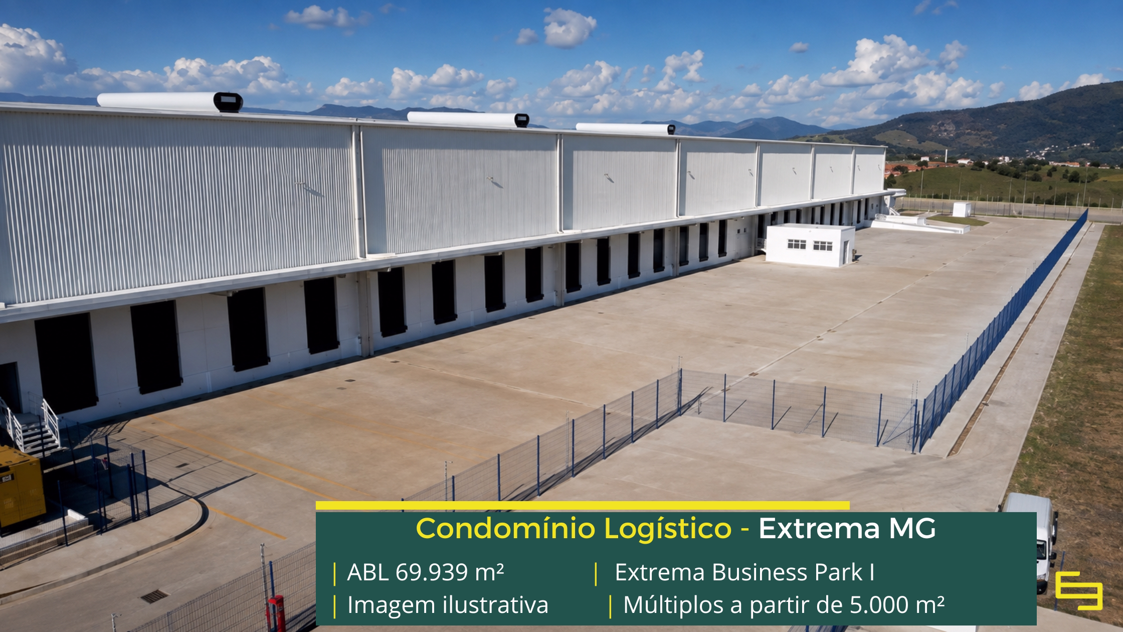 Galpão Extrema Business Park Bloco 1 em Extrema MG, com módulos a partir de 5.000 m², padrão AAA e piso de 6 t/m².