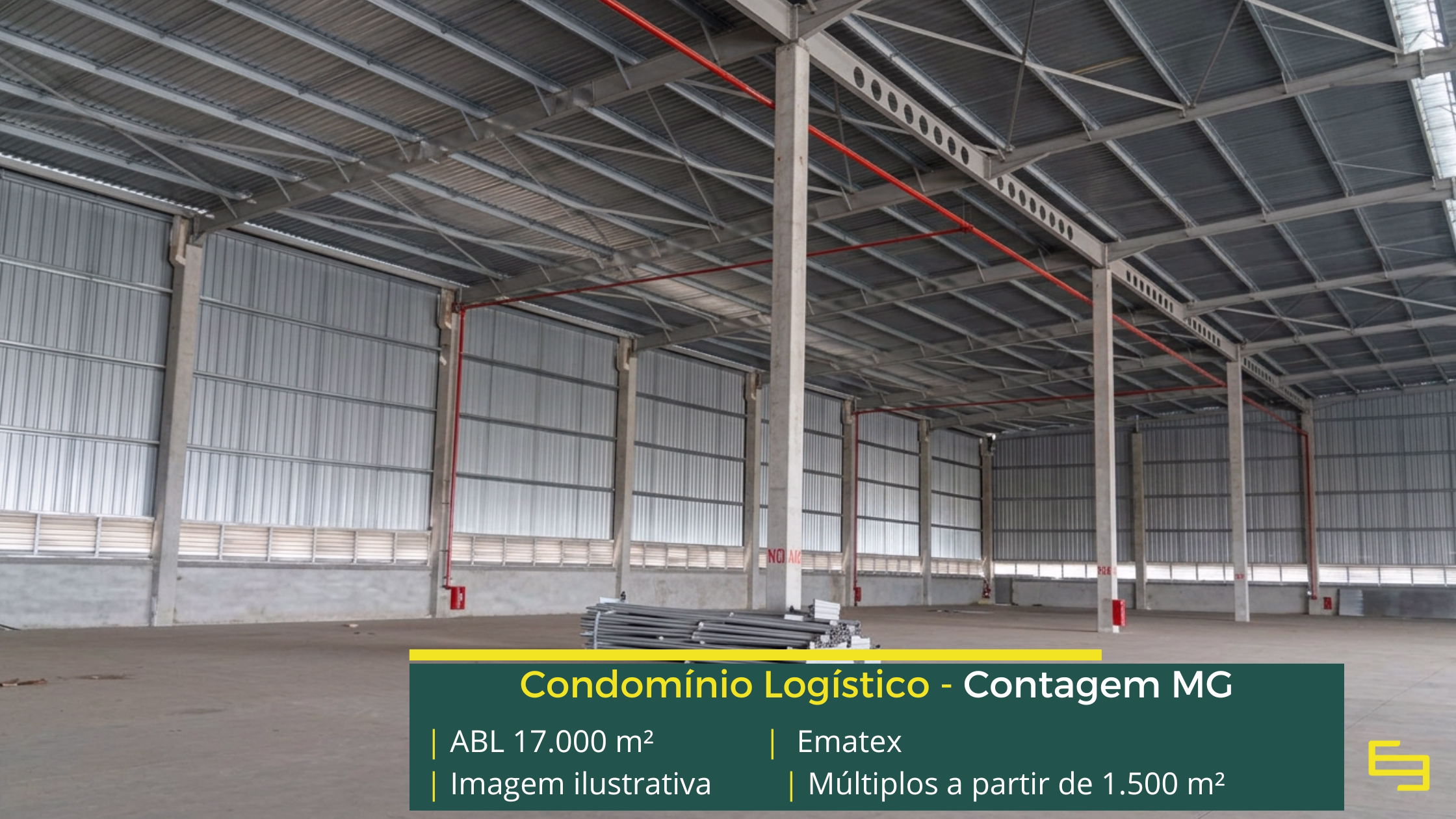 Locação de galpões em Contagem MG com módulos a partir de 1.500 m², docas, pé-direito de 12 m e localização estratégica.