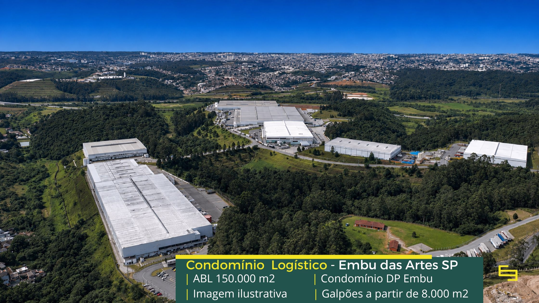Aluguel de galpão em Embu das Artes SP (1) Galpões em Embu SP Para Aluguel - Distribution Park Embu I. Moderno condomínio que conta com docas, altura de 12 metros, portaria e segurança