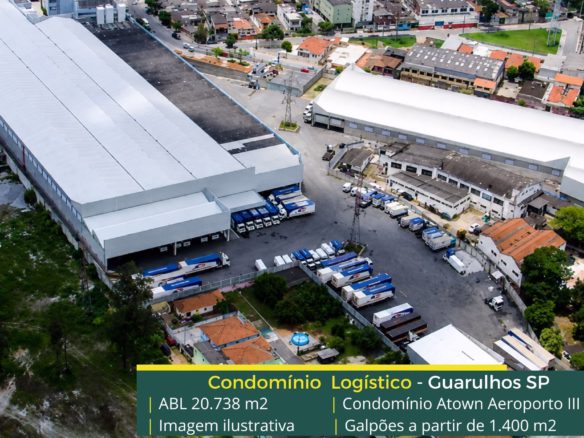 Galpões Para Locação em Guarulhos SP - Atown Aeroporto III. Galpões conjugados divididos em 6 módulos de 1.400,00 m²,docas, altura 12 metros