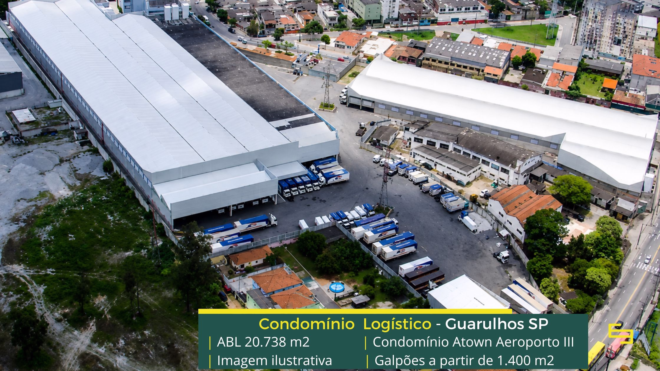 Aluguel de galpão logístico Guarulhos (1) Galpões Para Locação em Guarulhos SP - Atown Aeroporto III. Galpões conjugados divididos em 6 módulos de 1.400,00 m²,docas, altura 12 metros