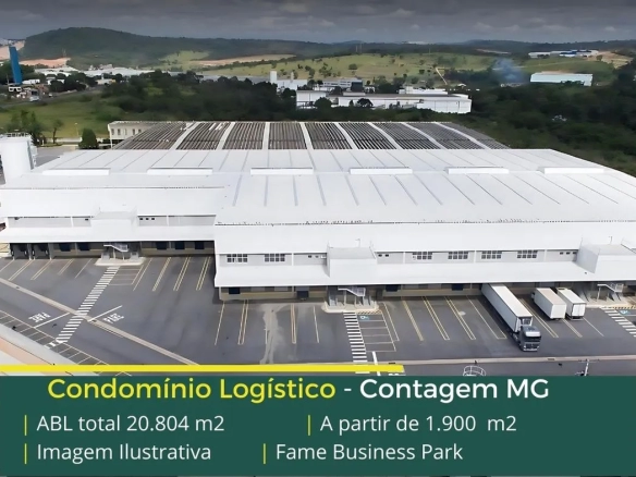 Galpões em Contagem MG - FAME Business Park. Aluguel de galpão logístico em Contagem, com docas, piso industrial, altura de 12 metros, pátio