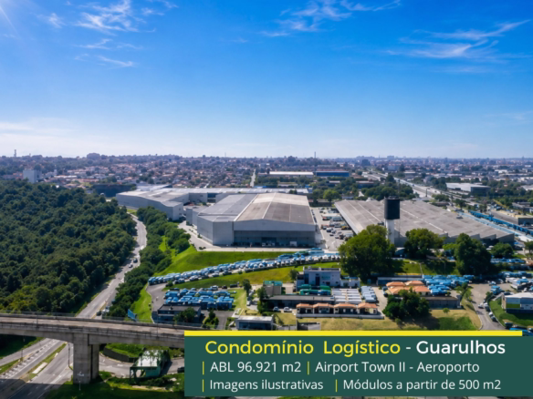 Locação de Galpão em Guarulhos - Atown Aeroporto II. Galpões conjugados e modulares de 100 m² a 15.000 m². Estacionamento para visitantes.