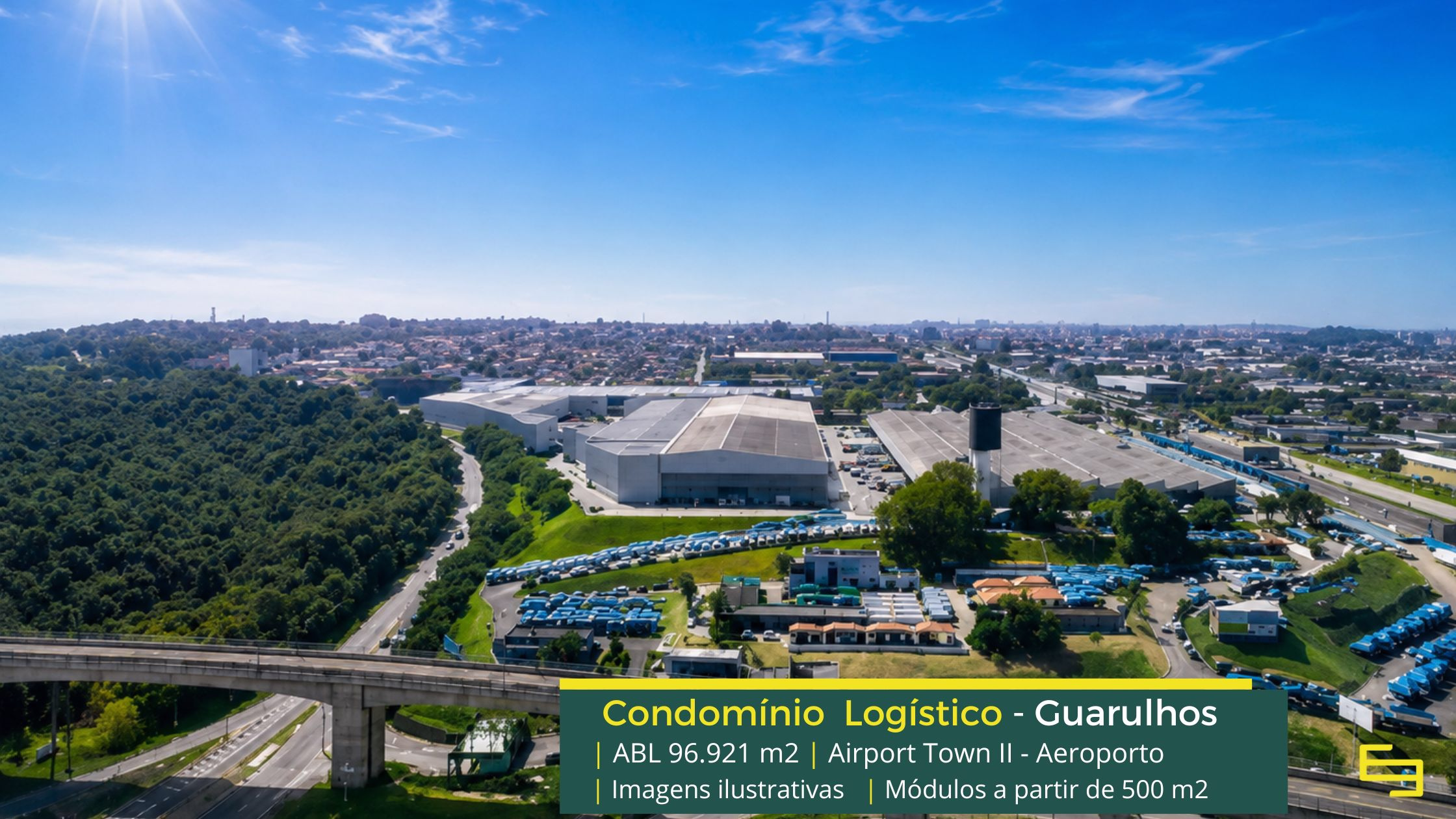Locação de Galpão em Guarulhos - Atown Aeroporto II. Galpões conjugados e modulares de 100 m² a 15.000 m². Estacionamento para visitantes.