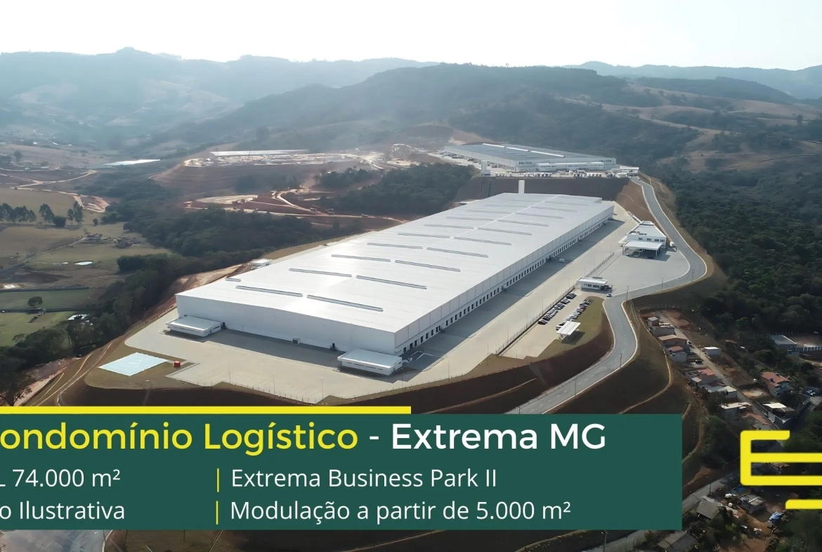 Galpão Para Alugar em Extrema MG - Extrema Business Park - Bloco 2. aluguel de galpões em Extrema com portaria e segurança docas e pátio