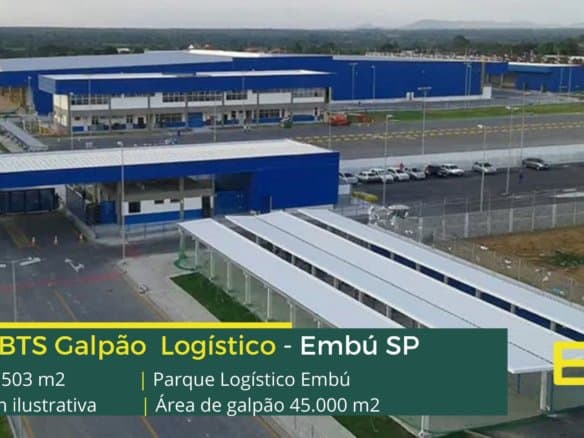 Locação de Galpão em Embu - Parque Logístico Embu. Aluguel de galpões em Embu SP com pisos nivelados a laser, docas, portaria e segurança