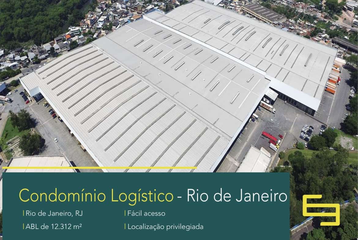 Galpão Para Locação Rio de Janeiro. O Condomínio logístico, com portaria e segurança 24 horas, docas, pátio de manobras asfaltado, vestiários