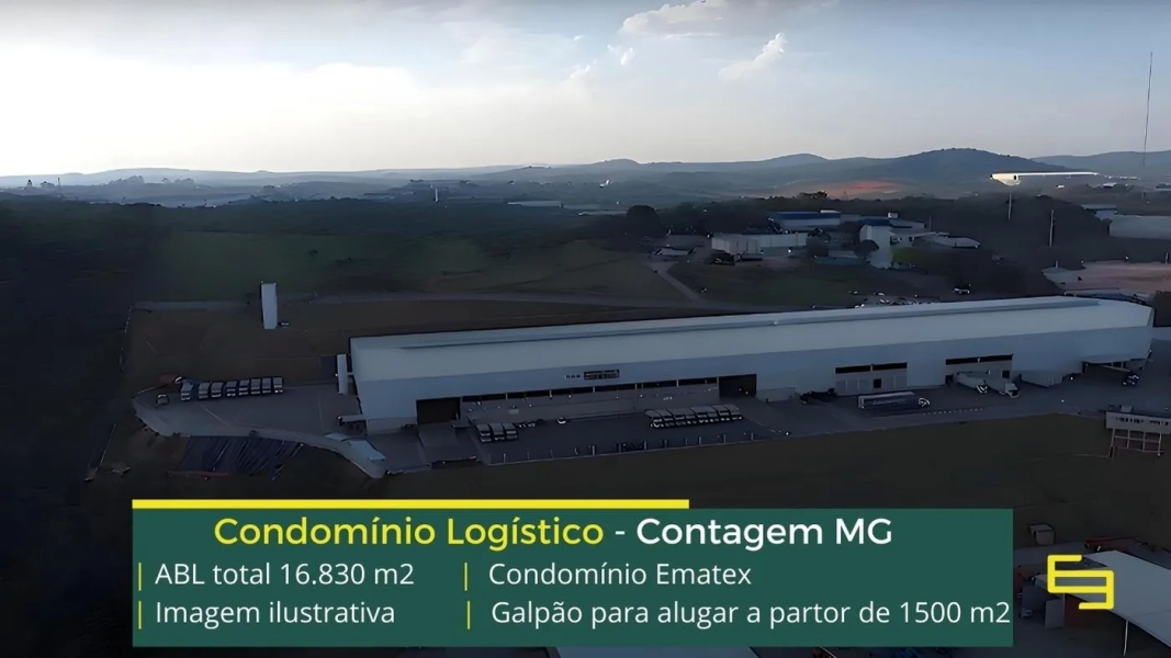 Locação de Galpões em Contagem MG - Condomínio logístico Ematex. Aluguel de galpão em Contagem com docas, altura de 12 metros, amplo pátio