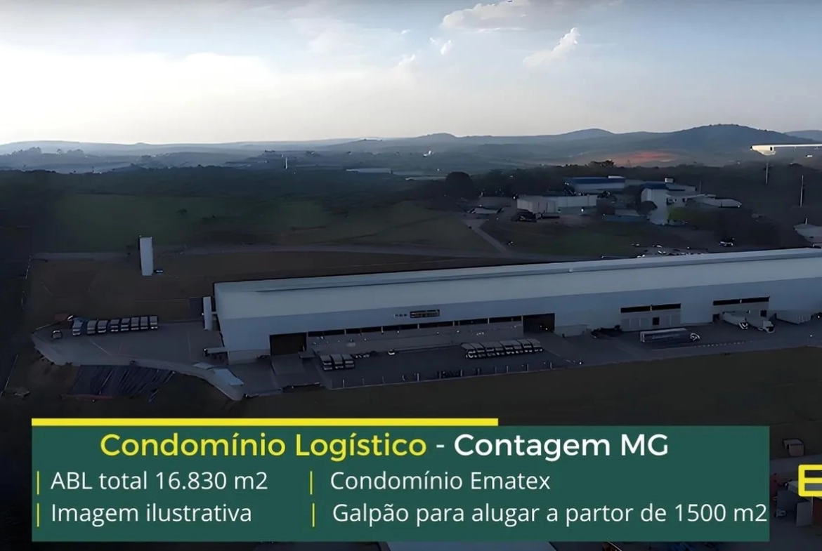 Locação de Galpões em Contagem MG - Condomínio logístico Ematex. Galpão para alugar em Contagem com docas, altura de 12 metros, amplo pátio