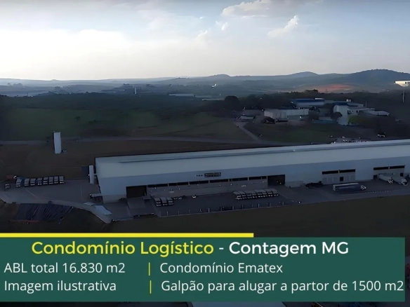 Locação de Galpões em Contagem MG - Condomínio logístico Ematex. Galpão para alugar em Contagem com docas, altura de 12 metros, amplo pátio