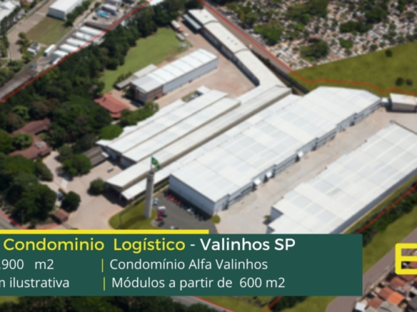 Aluguel de Galpão em Valinhos SP - Condomínio Alfa Valinhos. Os galpões são modulares com área de 693 m² de vão livre, escritórios com 120 m²