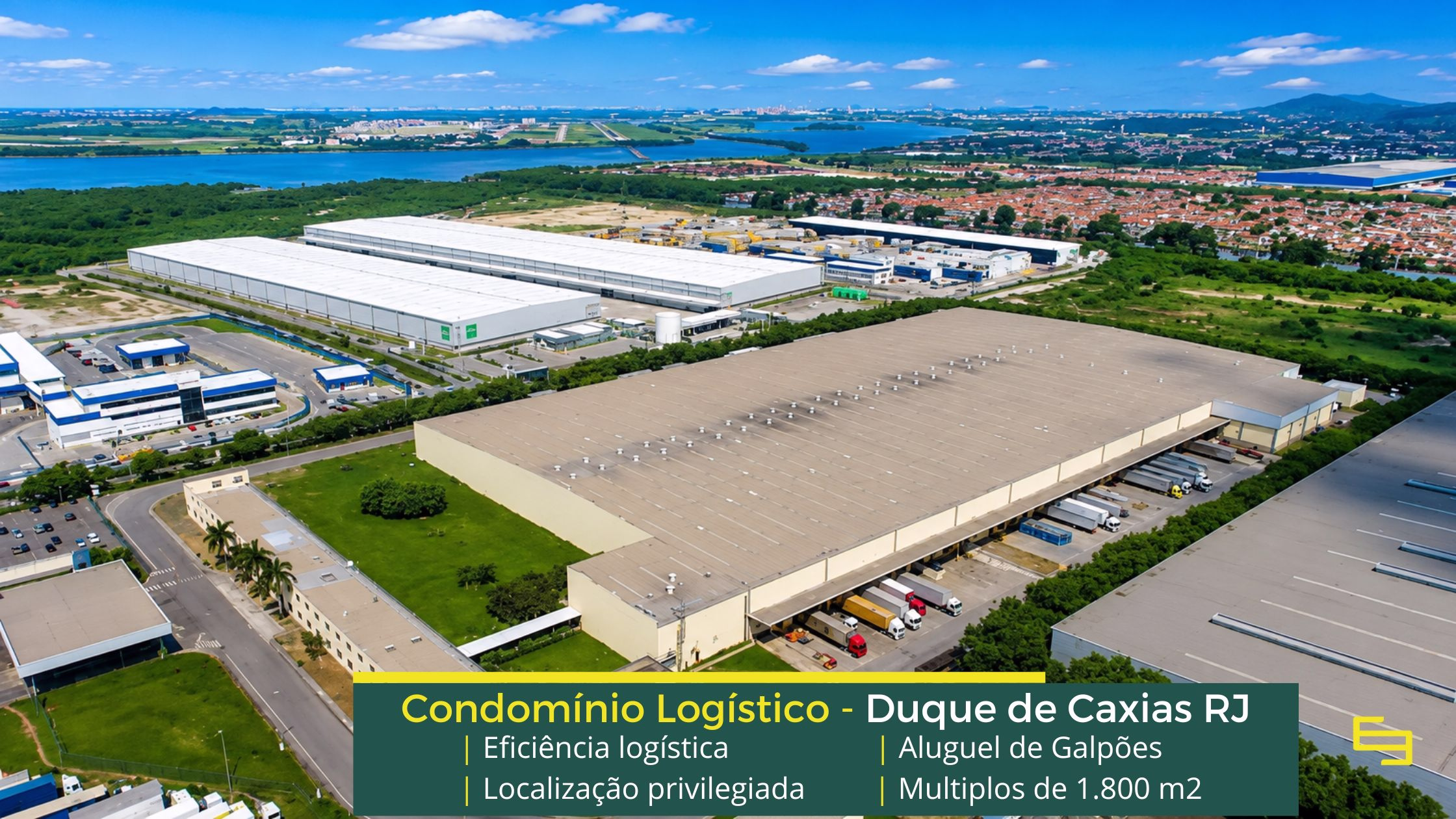 Módulo HGLG Duque de Caxias Galpão Aluguel Duque de Caxias - HGLG Washington Luiz. Galpões com piso em concreto 5 ton/m²; Pé-direito livre: 10 e 12 metros; docas