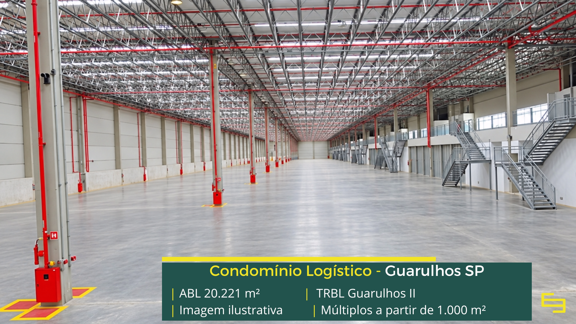 TRBL Guarulhos II: galpão logístico em Guarulhos com 20.221 m² de ABL, 10 módulos, pé-direito de 12,3 m e piso para 6 t/m².