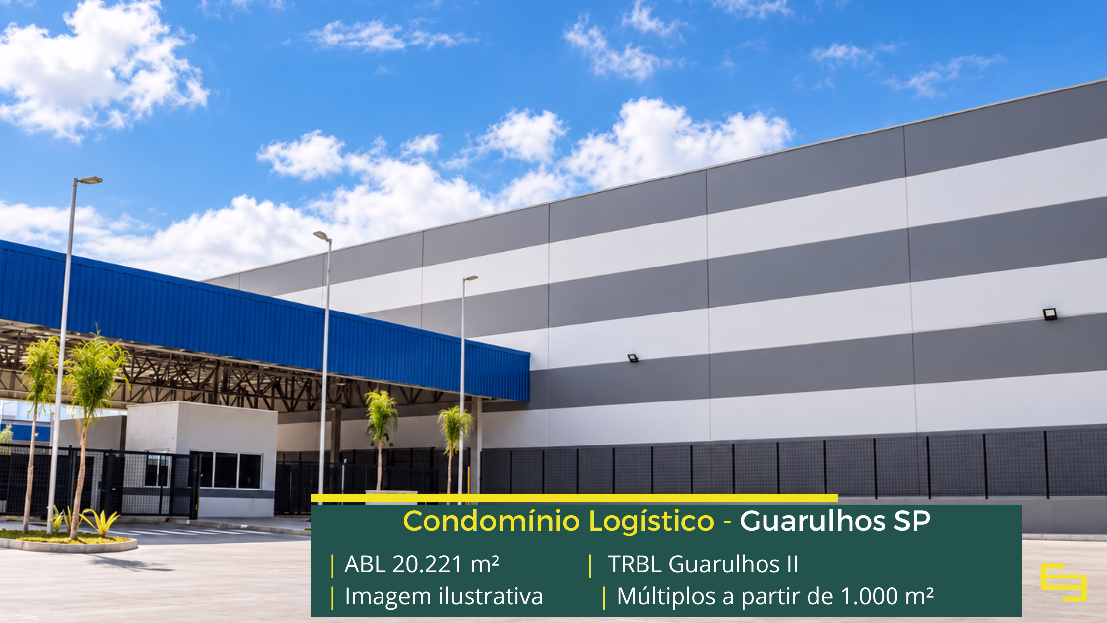 TRBL Guarulhos II: galpão logístico em Guarulhos com 20.221 m² de ABL, 10 módulos, pé-direito de 12,3 m e piso para 6 t/m².