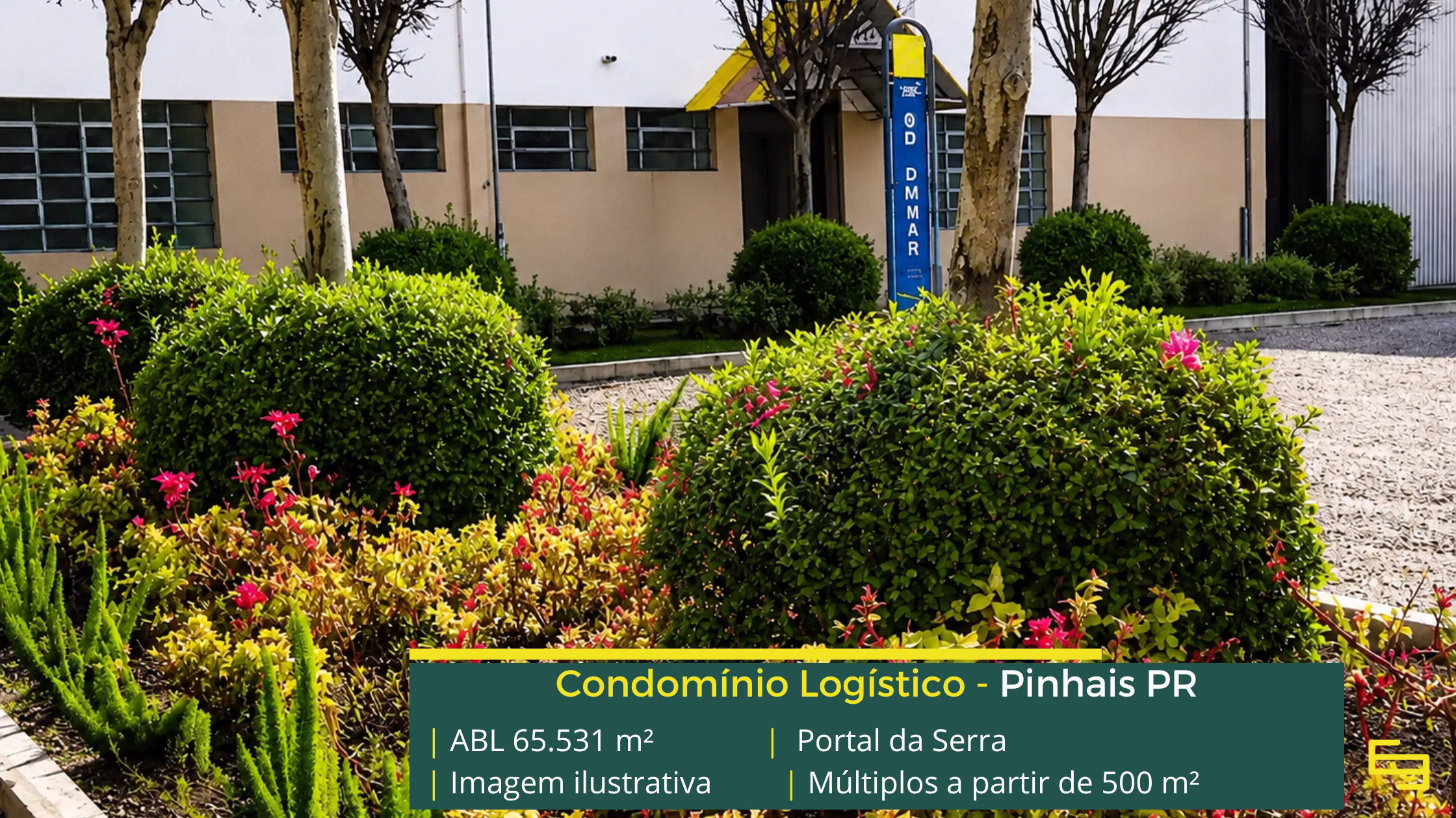 Portal da Serra Pinhais com 65.531 m² de ABL, galpões a partir de 500 m², pé-direito de 6,5 m, piso de 5 tf/m² e docas cobertas.