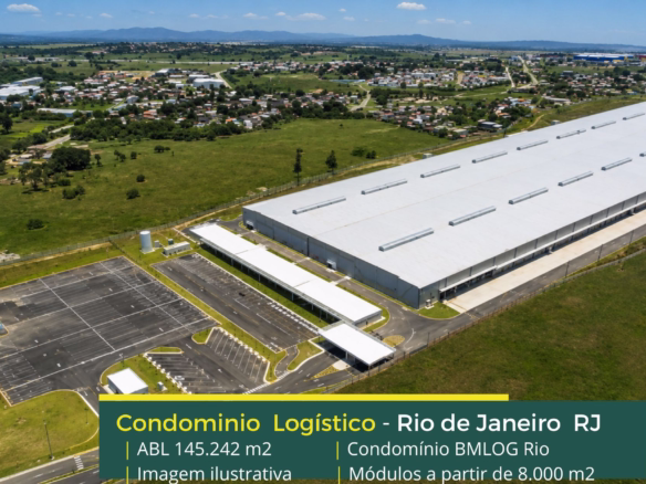 Galpão Rio de Janeiro RJ - BMLOG Rio. Os galpões que podem ser ocupados em módulos de 8000 m2, com projeção para 120.000 m2. Segurança 24 Hs