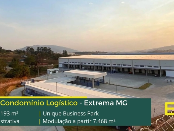 Aluguel de galpão em Extrema - Unique Business Park. Aluguel de galpões em Extrema MG em condomínio logístico com portaria, docas e pátio