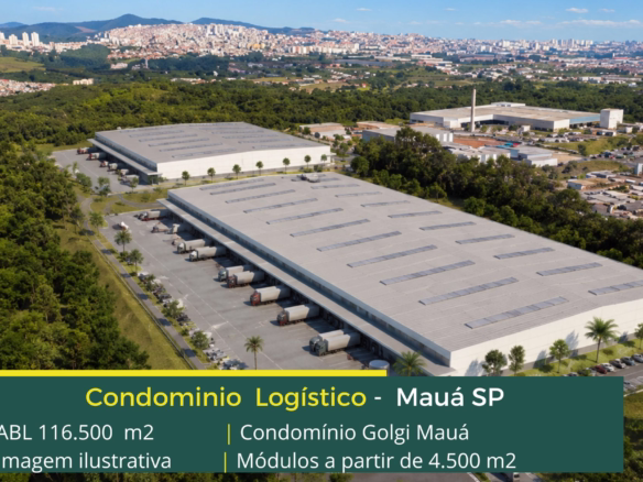 Condomínio Logístico em Mauá - Golgi Mauá. Aluguel de galpões com altura de 12 metros, piso industrial, docas. Portaria e segurança 24 horas