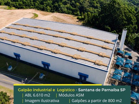 Galpões em Santana de Parnaíba SP - Módulos ASM. Condomínio de Galpões com Portaria e Segurança 24 horas, Altura de 11 Metros e Docas.