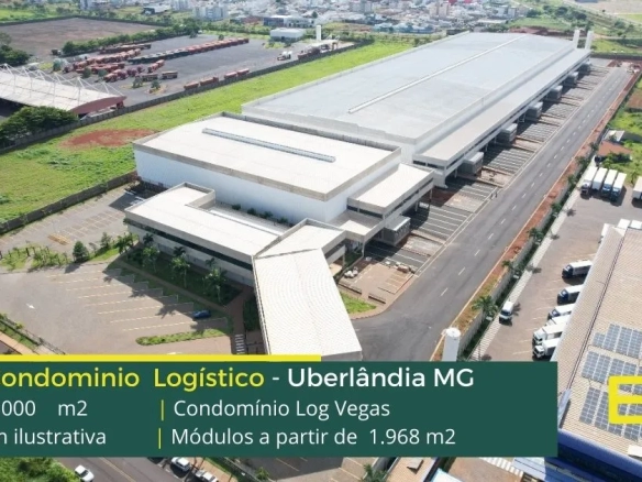 Galpão para locação em Uberlândia - Condomínio Vegas Log. Aluguel de galpões em Uberlândia com docas, pátio, portaria e segurança 24 horas