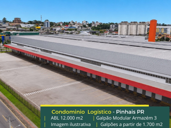 Aluguel de Galpões em Pinhais PR - Galpão Modular Armazém 3. galpão com docas, piso industrial, altura de 12 metros. Portaria e segurança