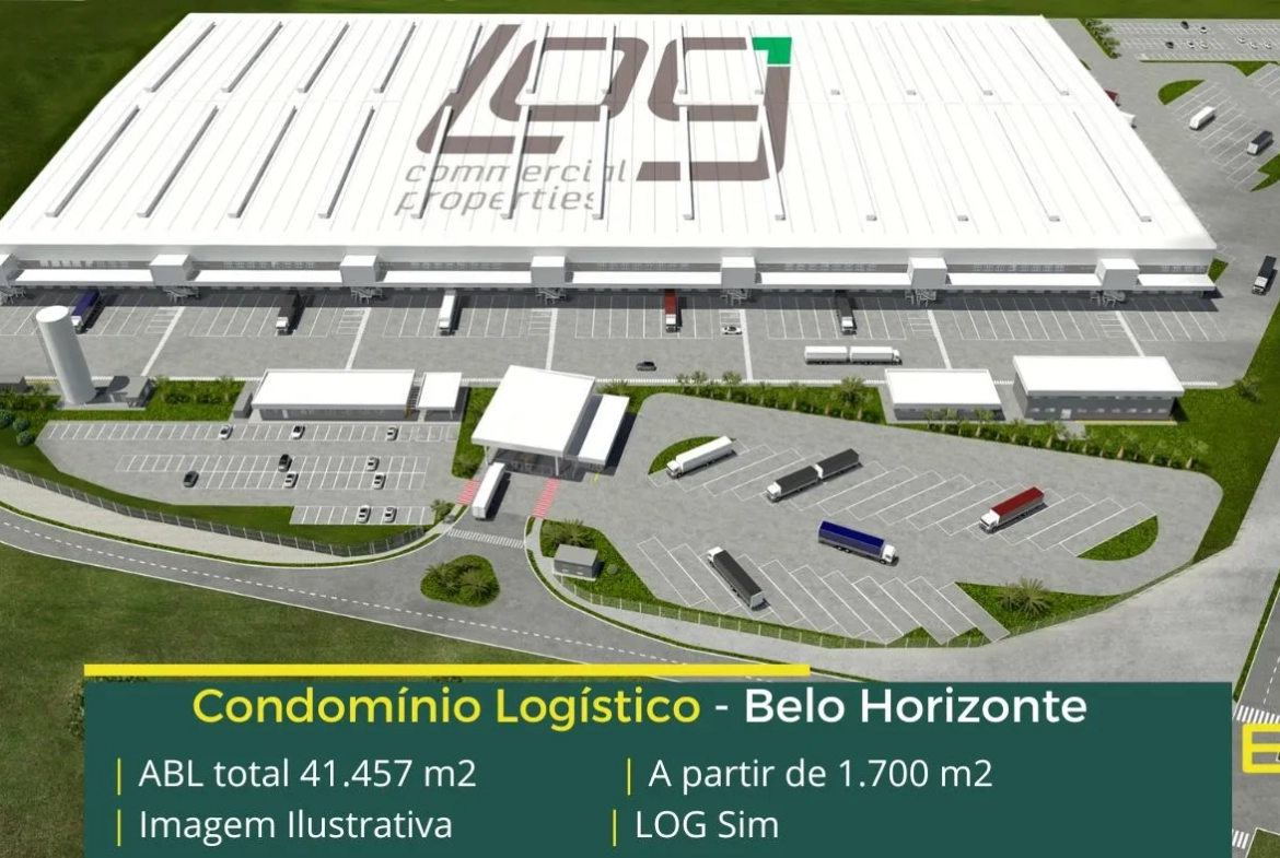 Aluguel de Galpão em Belo Horizonte MG - LOG SIM. Condomínio logístico com portaria e segurança. Galpões com docas, Altura de 12 metros.