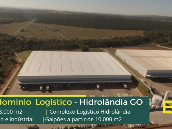 Galpões em Hidrolândia GO - Condomínio JAS. Aluguel de galpão Goiânia com Altura de 12 metros, piso industrial, docas, pátio e segurança