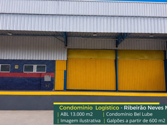 Locação de Galpão em Ribeirão das Neves - Condomínio Bel Lube. Galpões com 650 m2, docas, pátio asfaltado. Portaria e segurança 24 Horas.