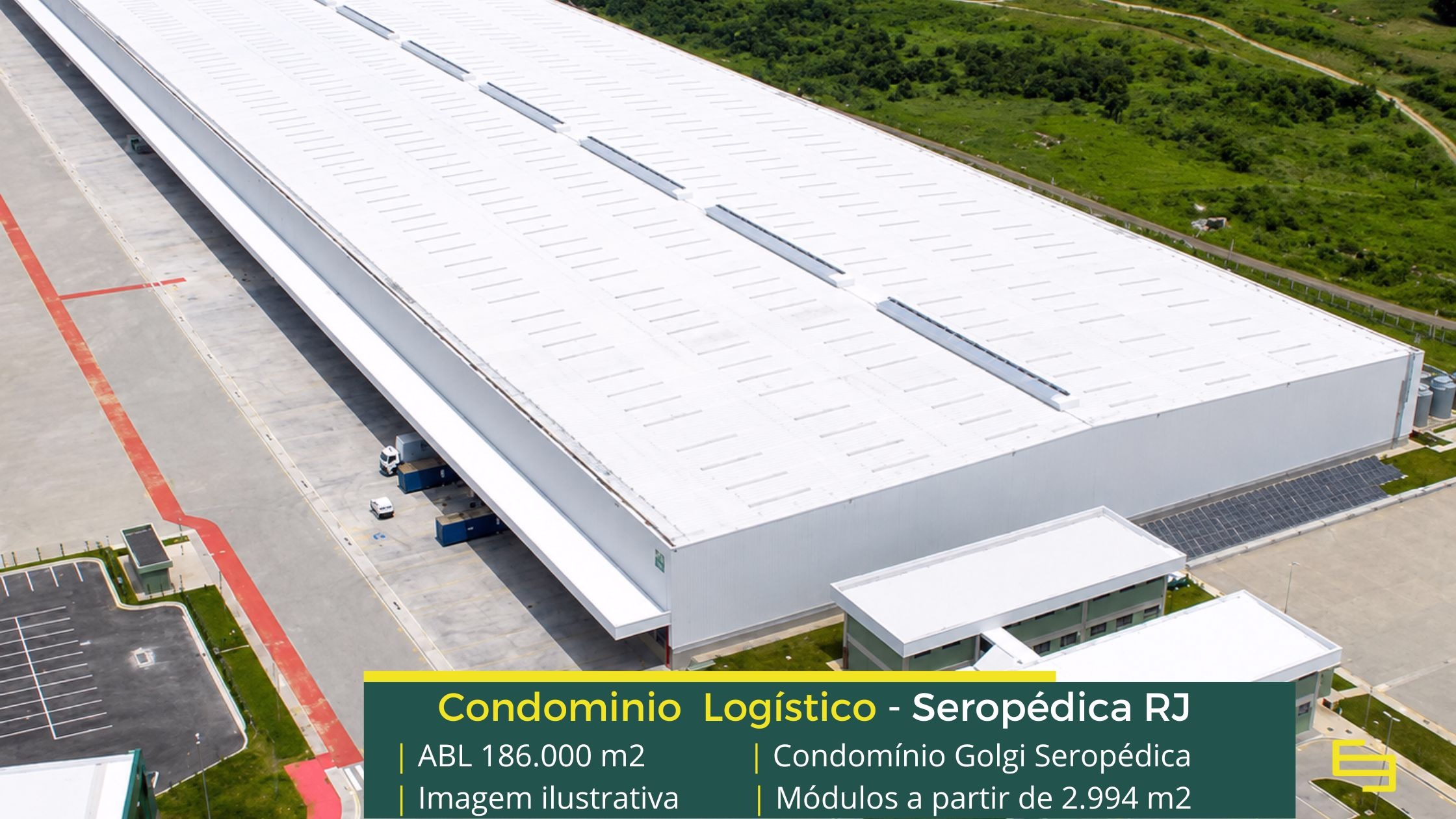 Golgi Seropédica Galpões em Seropédica RJ - Golgi Seropédica. Os galpões para alugar contam com altura de 12 metros. 8 docas por módulo. Portaria e Segurança