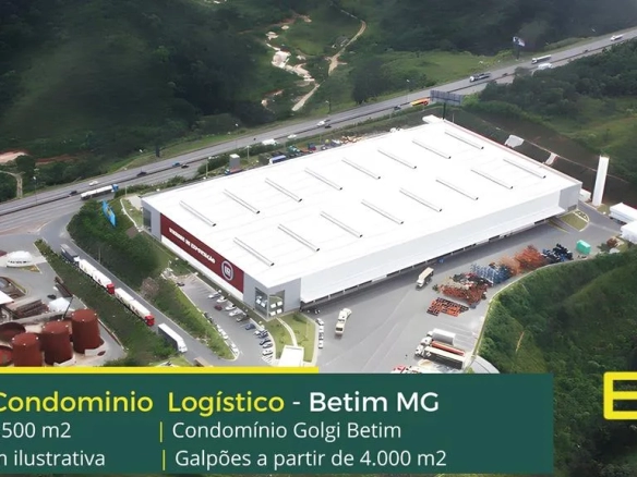 Aluguel de galpão logístico em Betim.  Condomínio Golgi Betim, cross-docking, altura de 12 metros, e além disso, amplo pátio de manobras.
