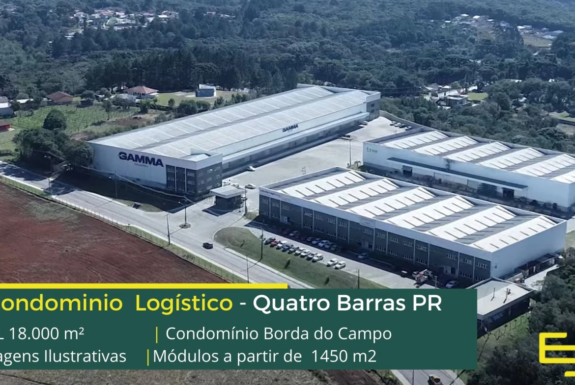 Galpão em Quatro Barras PR - Condomínio Borda do Campo. Aluguel de galpões em Quatro Barras PR, a partir de 1450 m2, com altura de 8 metros.