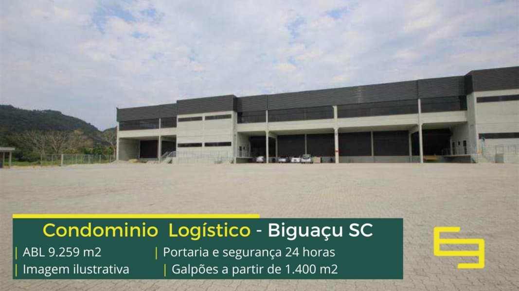 Galpões em Biguaçu SC - Centro Empresarial Biguaçu. Condomínio que conta com Portaria e Segurança 24 horas. Altura de 9 a 12 metros. Piso Polido, Vestiários