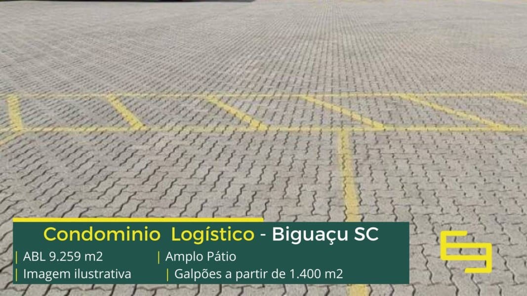 Galpões em Biguaçu SC - Centro Empresarial Biguaçu. Condomínio que conta com Portaria e Segurança 24 horas. Altura de 9 a 12 metros. Piso Polido, Vestiários