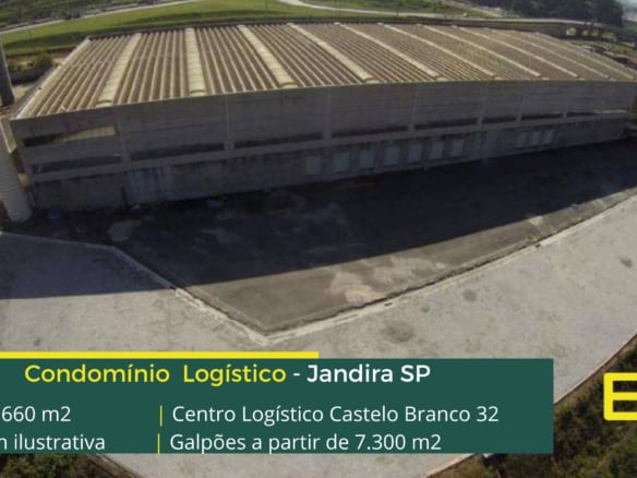 Aluguel de Galpões em Jandira SP - Centro Logístico Castelo Branco 32. Galpão com portaria 24 Horas. Docas e Amplo Pátio de manobras.