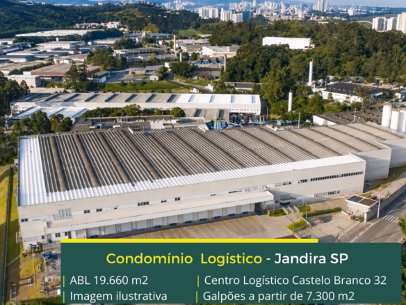 Aluguel de Galpões em Jandira SP - Castelo Branco 32. Galpão com portaria 24 Horas. Docas e Amplo Pátio de manobras e docas para carga