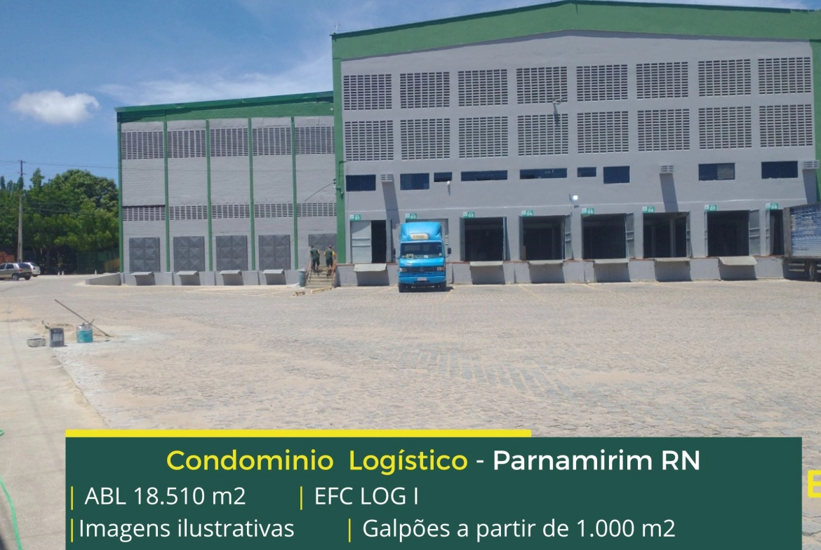 Galpão Logístico em Natal - EFC LOG. Condomínio conta com portaria e segurança 24 h, além de galpões a partir de 1000 m² com docas e pátio.