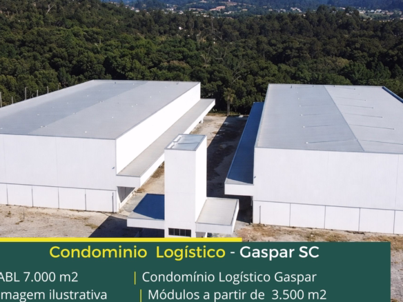 Aluguel de Galpão em Gaspar SC. Condomínio logístico com portaria 24 horas, pátio, galpões em Gaspar SC com docas, pátio e estacionamento