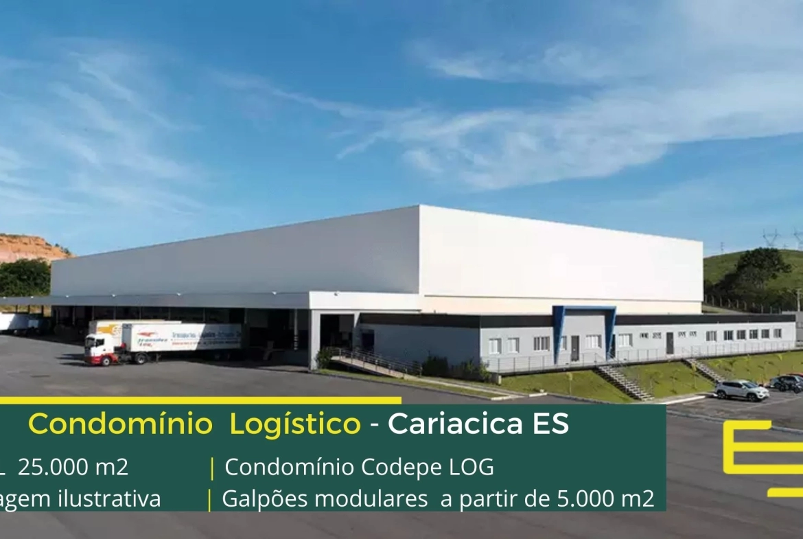 Galpão Logístico em Cariacica ES - Codepe LOG. Galpões em Cariacica ES em condomínio com portaria 24 horas, docas, altura de 12 metros