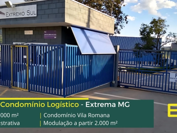 Galpão em Extrema Para locação - Condomínio Vila Romana. Aluguel de galpões em Extrema MG com segurança 24 horas, portaria, docas, pátio