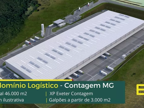 Aluguel de Galpões em Contagem MG - XP Exeter Contagem. Condomínio logístico com portaria e segurança. Galpão com docas, 12 metros de altura