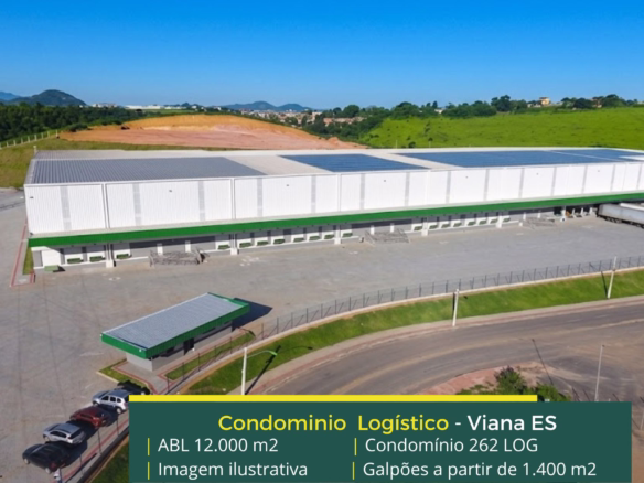 Galpões em Viana ES - Condomínio 262 LOG. Galpões modulares para locação a partir de 1300 m2, docas com niveladoras. Condomínio logístico
