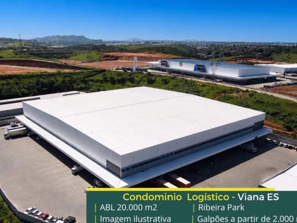Galpão logístico em Viana ES - Condomínio Ribeira Park. Aluguel de galpão em Viana, Docas, Portaria e Segurança 24 horas, docas, pátio
