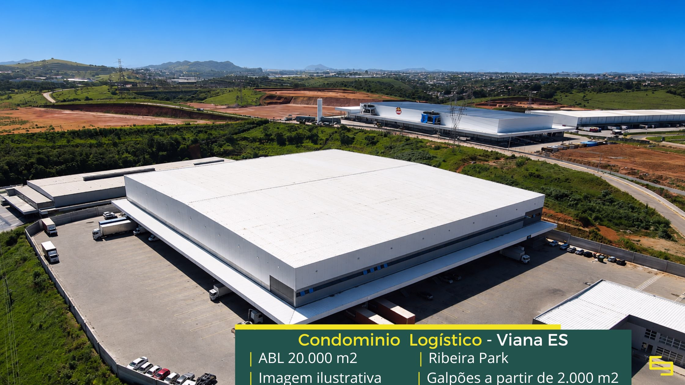 Cópia de Ribeira Park (1) Galpão logístico em Viana ES - Condomínio Ribeira Park. Aluguel de galpão em Viana, Docas, Portaria e Segurança 24 horas, docas, pátio
