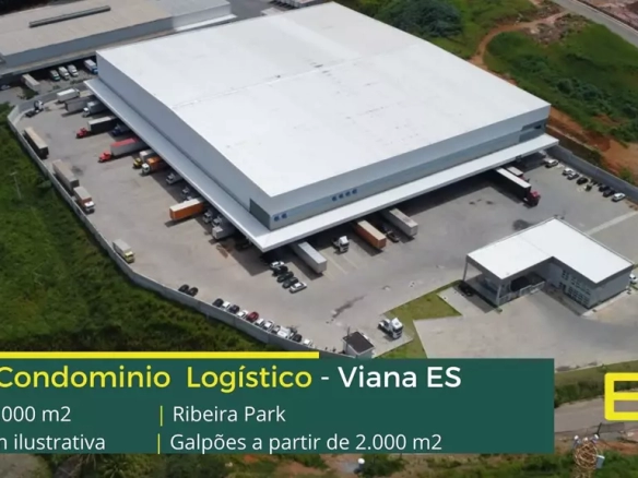 Galpão logístico em Viana ES - Condomínio Ribeira Park. Aluguel de galpão em Viana, Docas, Portaria e Segurança 24 horas, docas, pátio