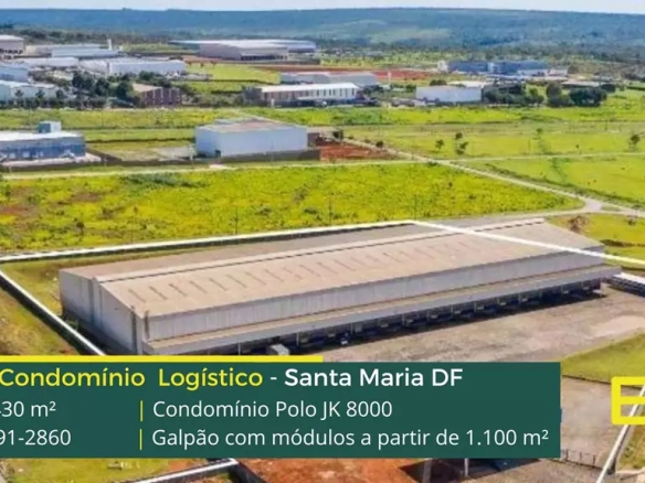 Locação galpões em Brasilia DF - Condomínio Polo JK 8000. Aluguel de Galpão em Brasilia e Santa Maria DF, com docas e portaria 24 horas